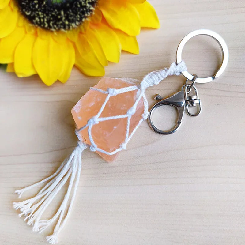 Amethyst Citrine Quartz Crystals Crystals Macrame Keychains for Women Natural Stone Tassel Key Rings Pendant Accessories Gift