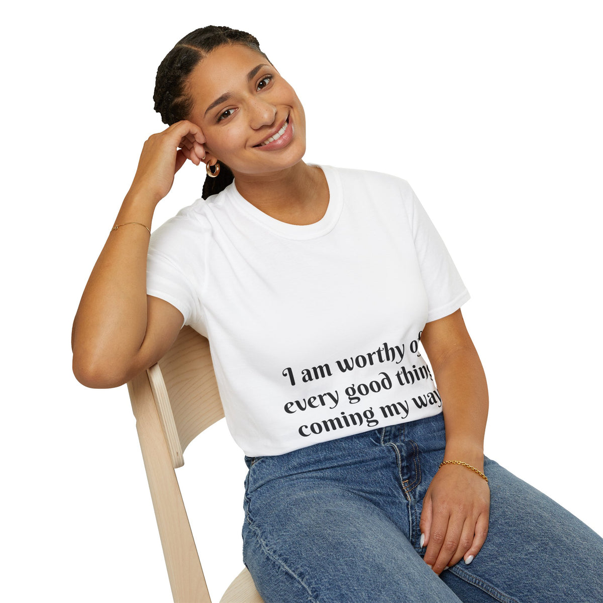 "I Am Worthy of Every Good Thing Coming My Way" — Unisex Softstyle T‑Shirt