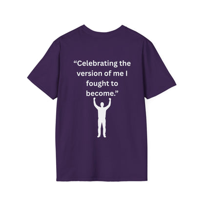 "Celebrating The Version of Me" — Empowered Man Unisex Softstyle Tee (White Print)