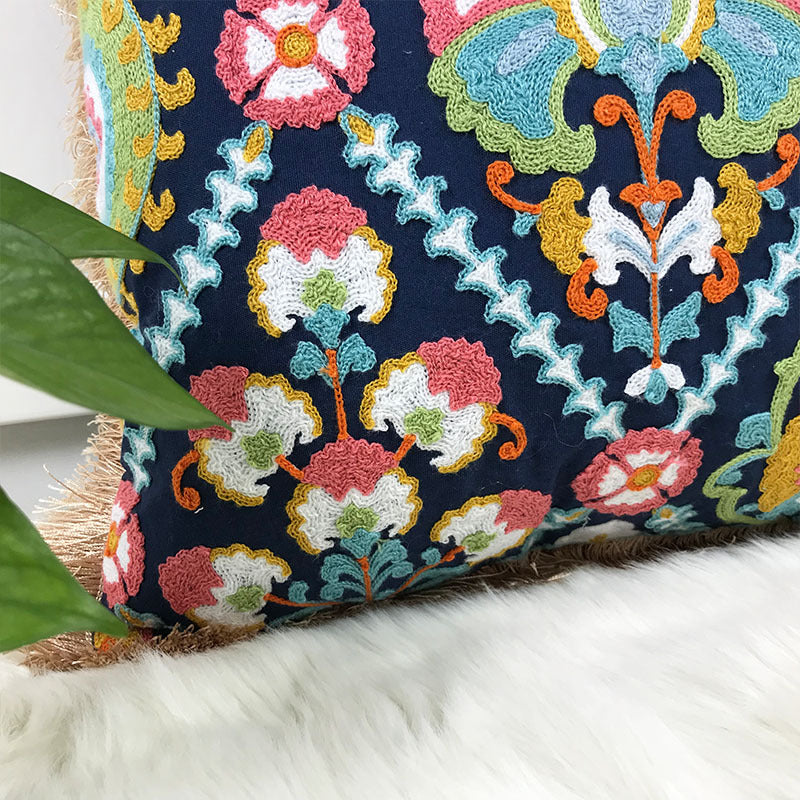 Embroidered Fringe Boho Pillowcase – Vintage Cotton Cushion Cover
