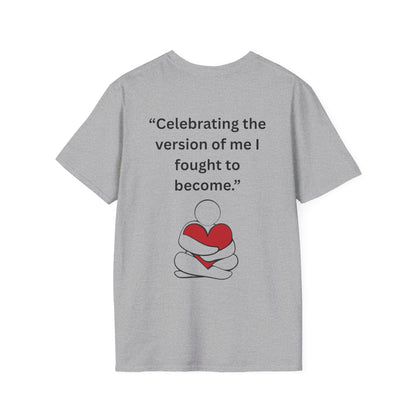 "Celebrating The Version of Me" — Self-Love Heart Unisex Softstyle Tee