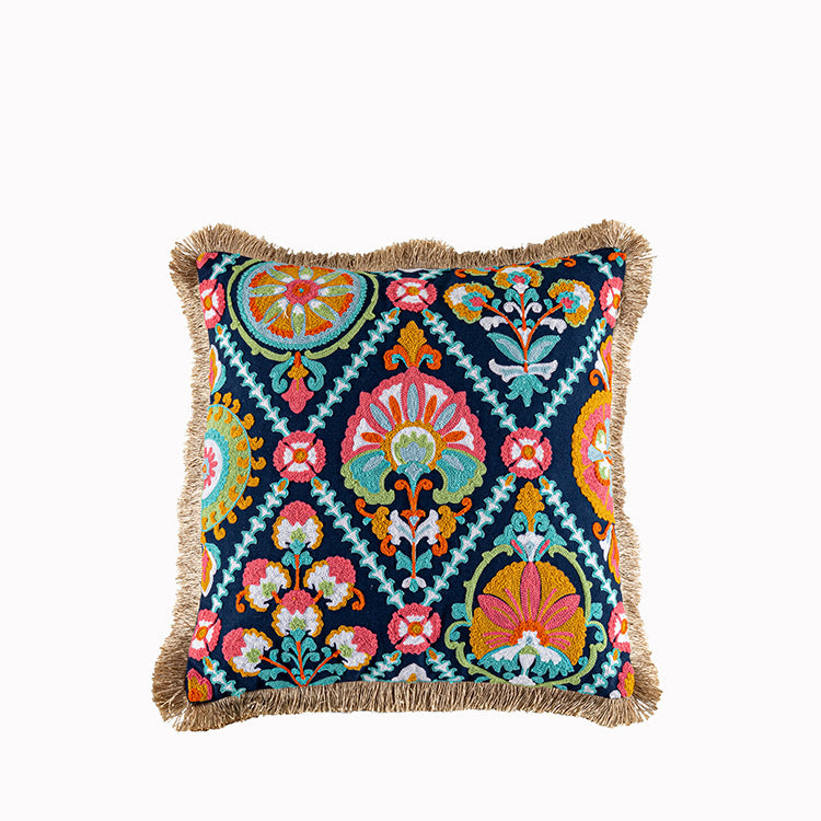 Embroidered Fringe Boho Pillowcase – Vintage Cotton Cushion Cover