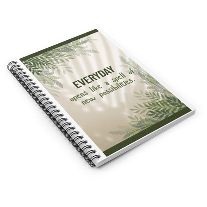 Botanical Inspirational Spiral Notebook Everyday Opens Like a Spell of New Possibilities