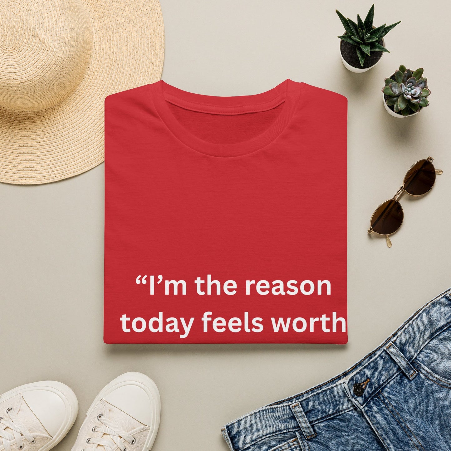 "I'm The Reason Today Feels Worth Celebrating" — Unisex Softstyle Tee (White Print)