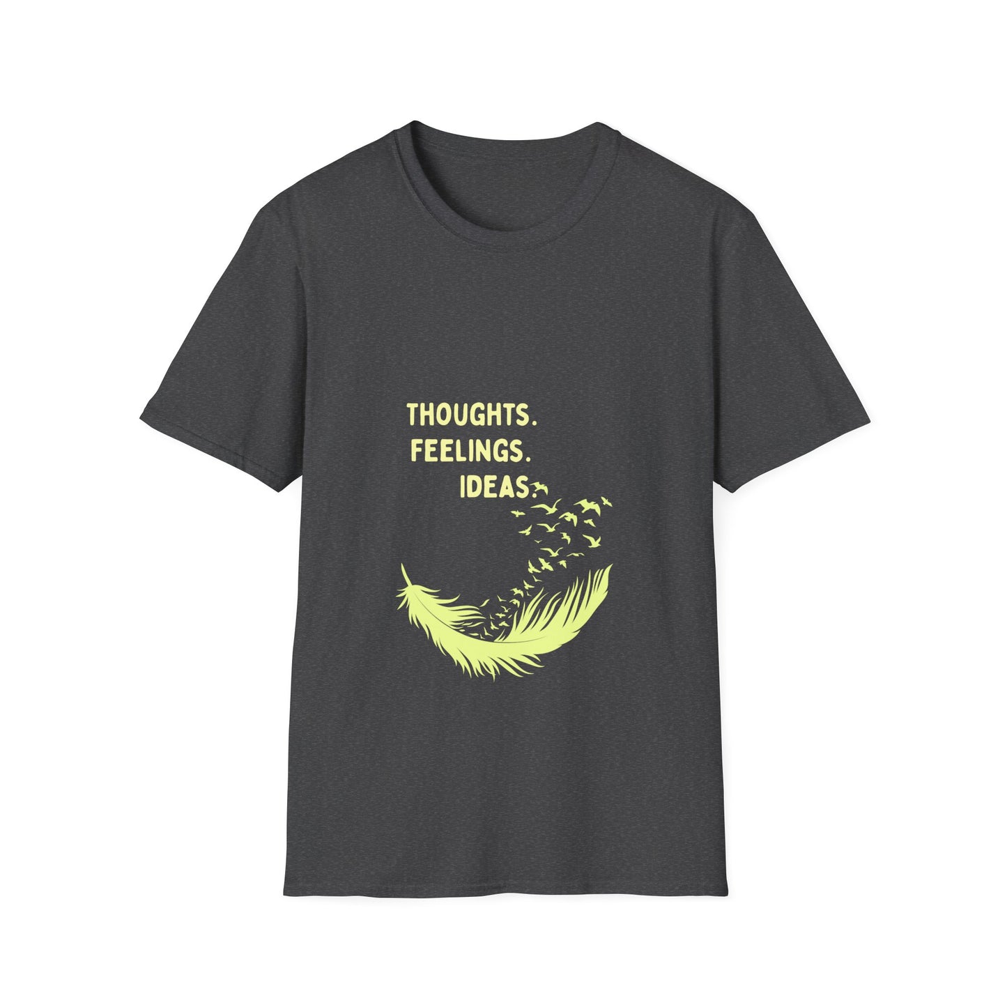 "Thoughts. Feelings. Ideas." — Unisex Softstyle T‑Shirt (Yellow Print)
