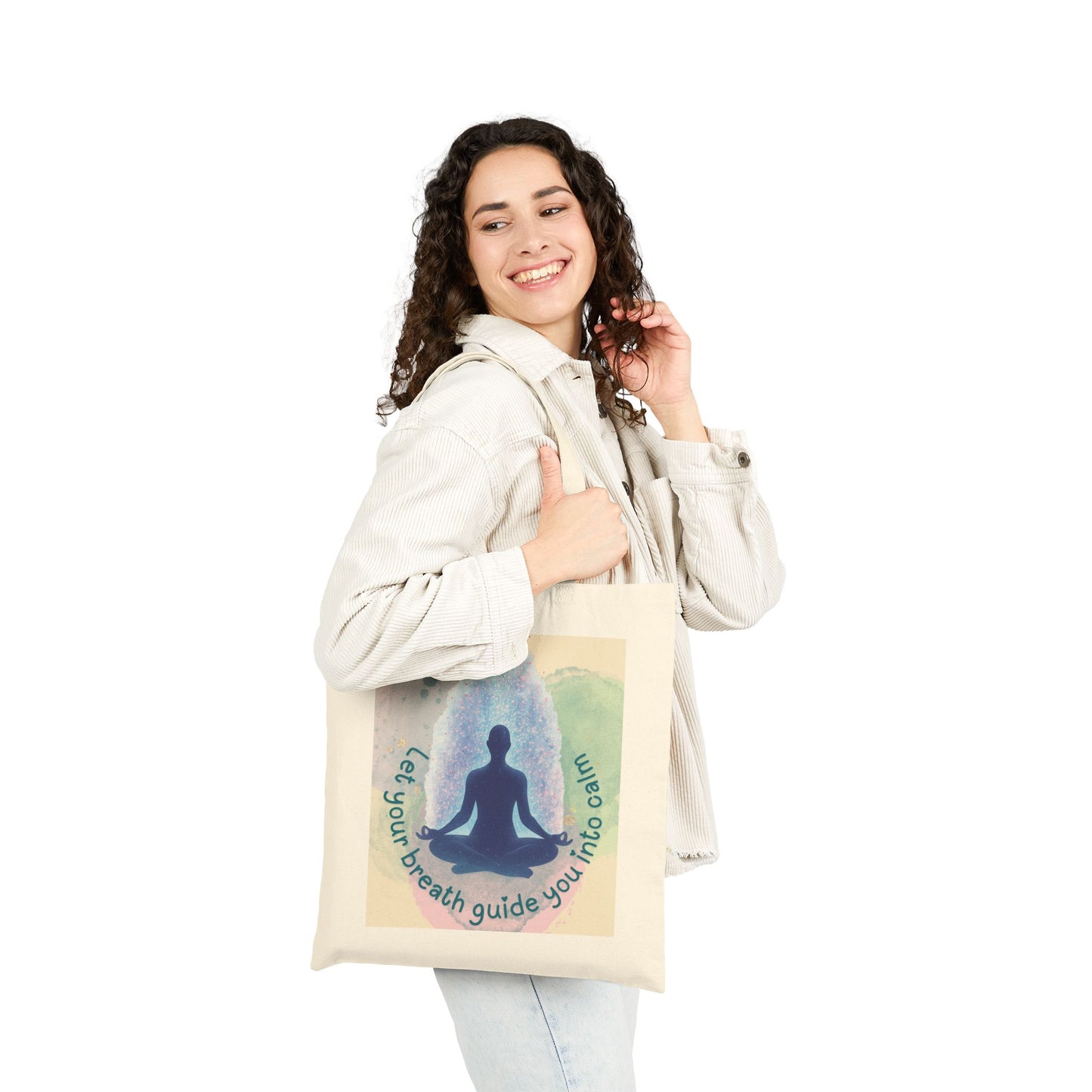 Meditation Tote Bag — 'Let your breath guide you into calm' Canvas Grocery & Yoga Bag