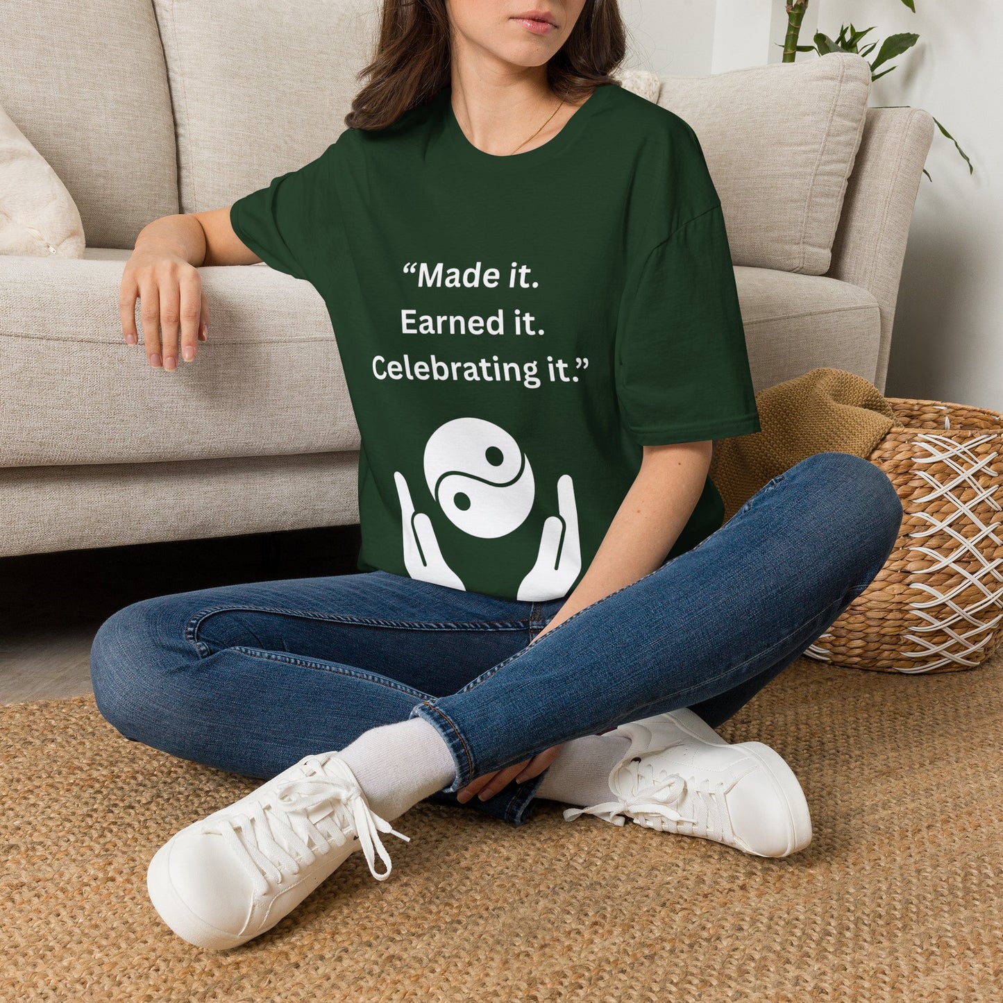 "Made It. Earned It. Celebrating It." — Inspirational Unisex Tee (White Print)
