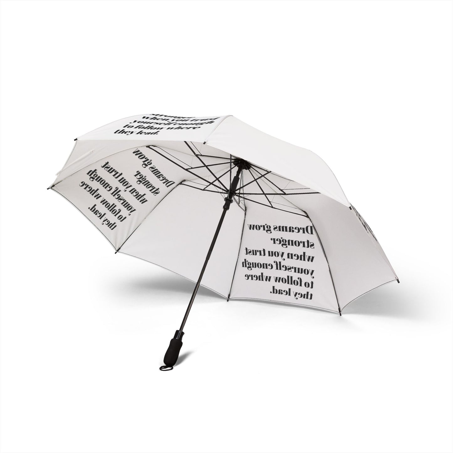 "Dreams Grow Stronger" — White Semi-Automatic Foldable Umbrella