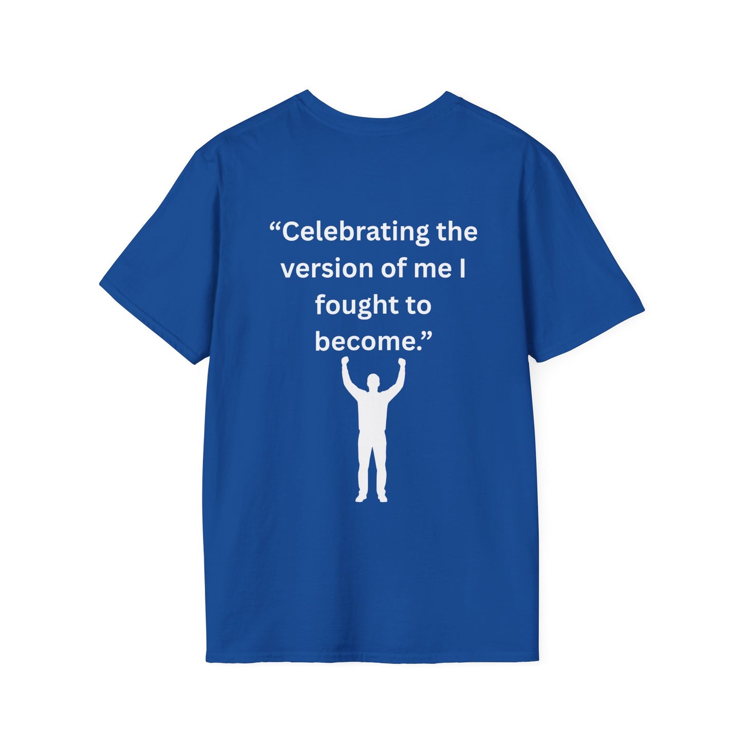 "Celebrating The Version of Me" — Empowered Man Unisex Softstyle Tee (White Print)