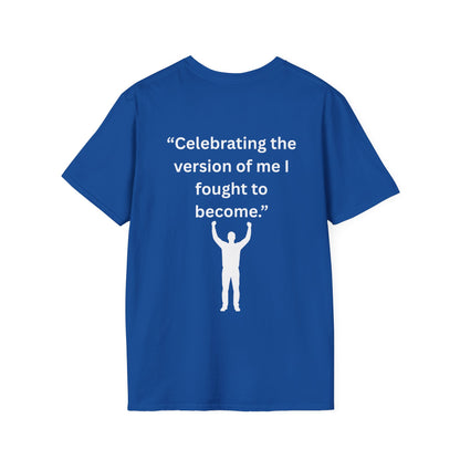 "Celebrating The Version of Me" — Empowered Man Unisex Softstyle Tee (White Print)