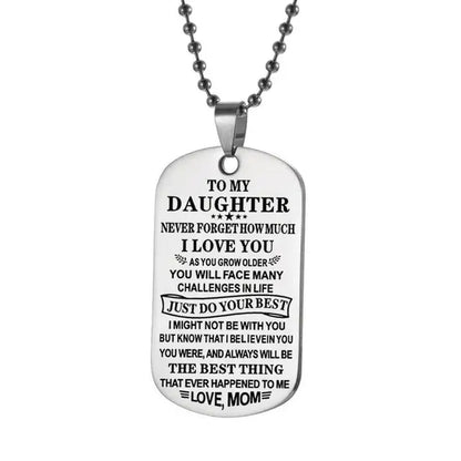 Family Dog Tags Pendant Necklace with Stainless Steel Chain - Engraved "To My Son/Daughter, Love Dad/Mom"