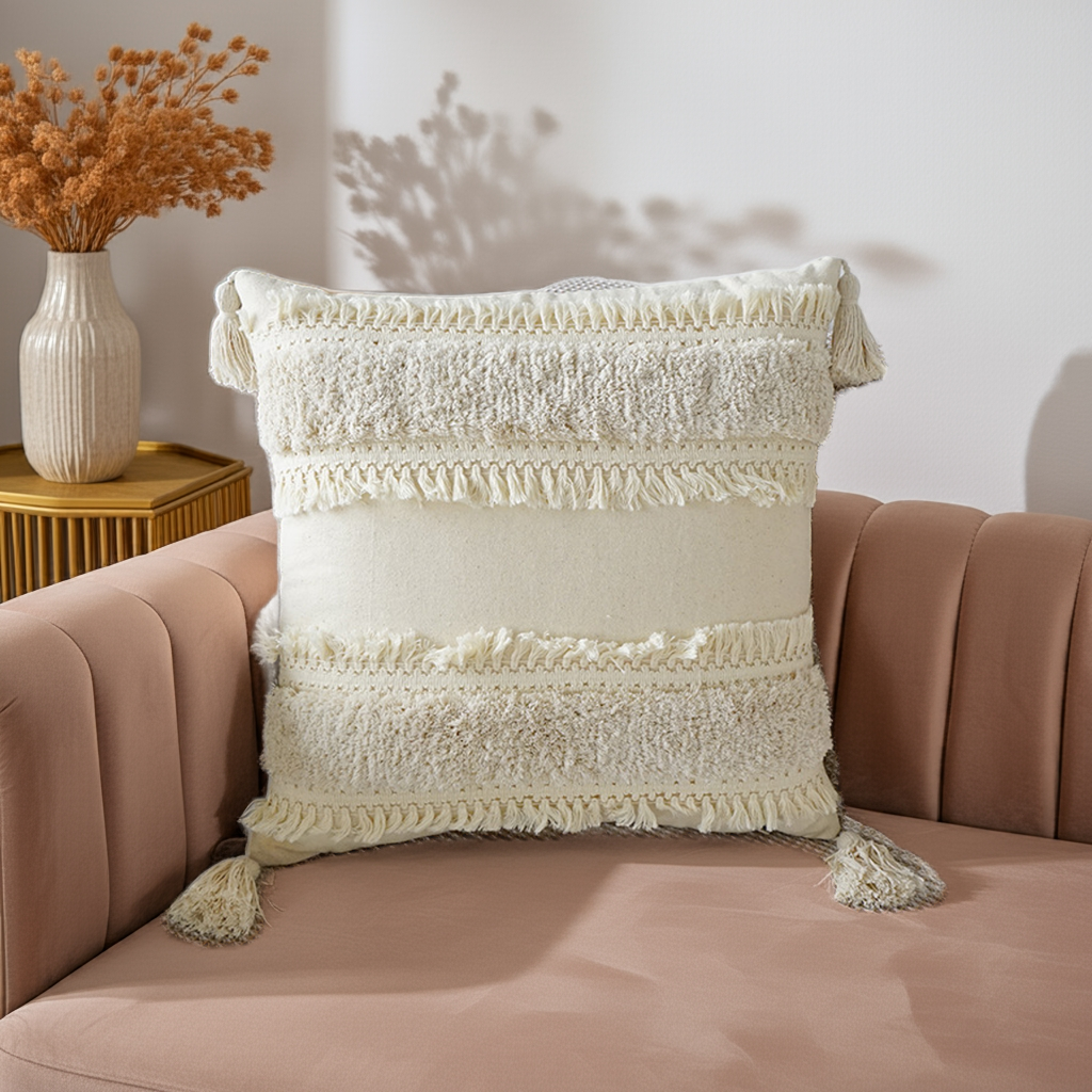 Boho Tufted Tassel Pillowcase Cushion Cover – Ethnic Canvas Decorative Throw Pillow