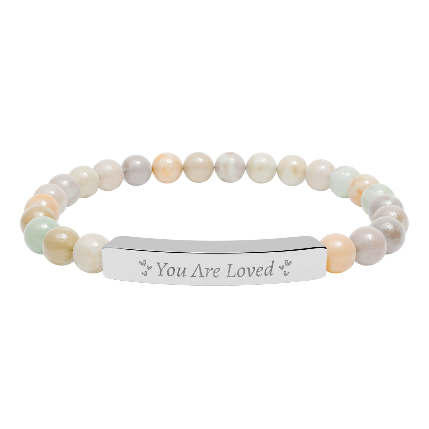 You Are Loved Natural Stone Bar Bracelet – Genuine Gemstone Stretch Jewelry Gift