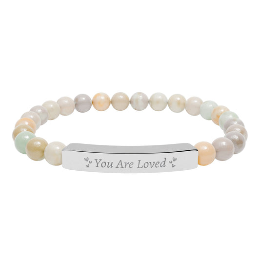 You Are Loved Natural Stone Bar Bracelet – Genuine Gemstone Stretch Jewelry Gift