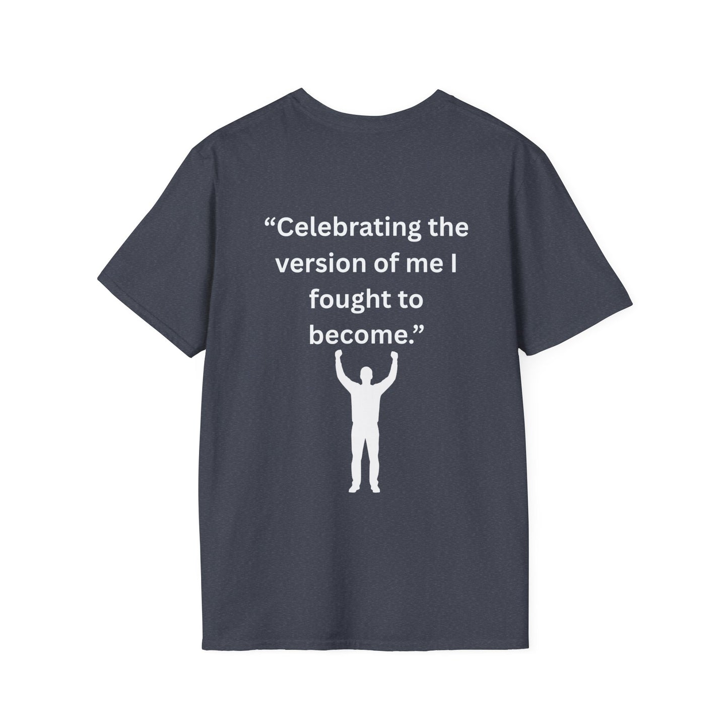 "Celebrating The Version of Me" — Empowered Man Unisex Softstyle Tee (White Print)