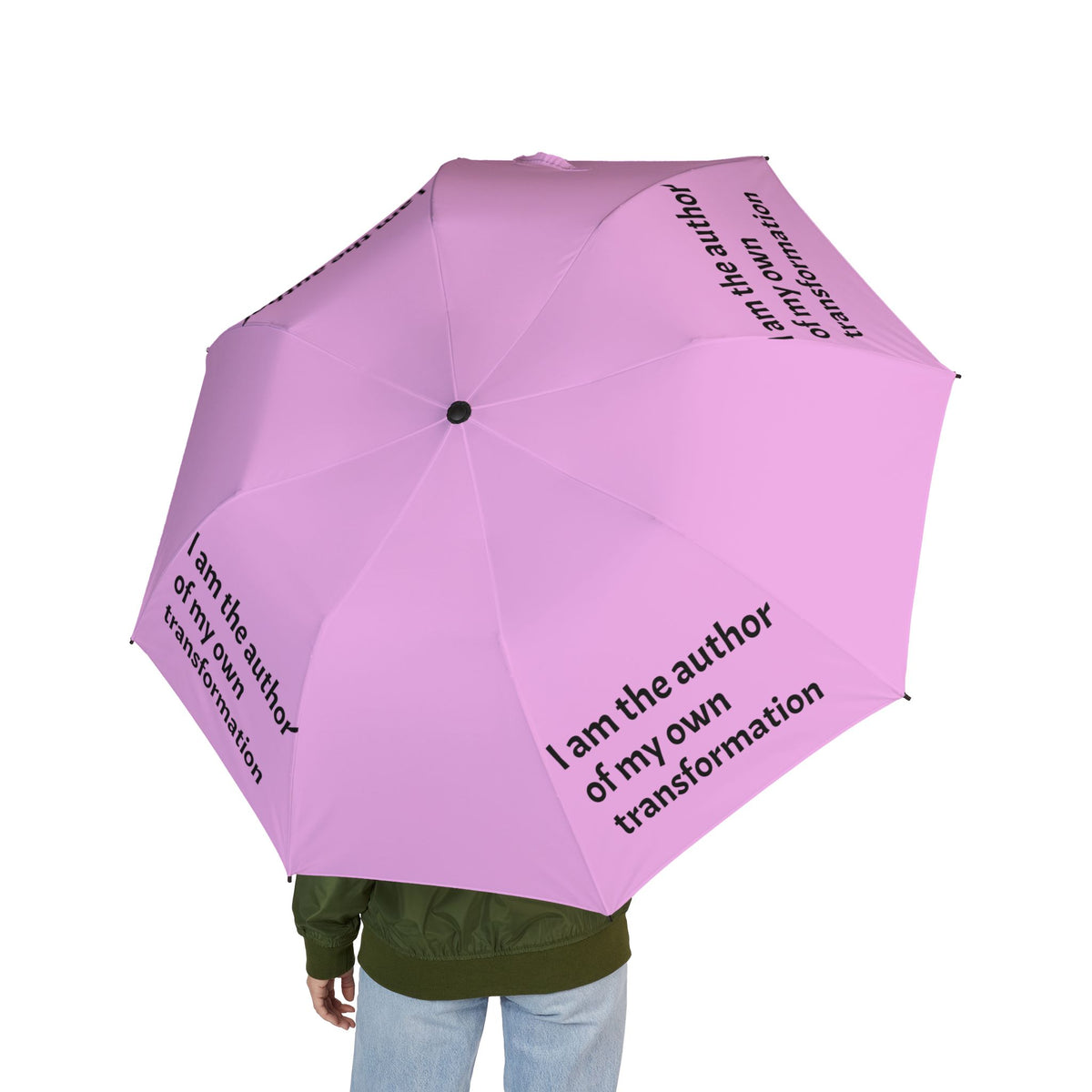 “I Am the Author of My Own Transformation” — Pink Semi‑Automatic Foldable Umbrella