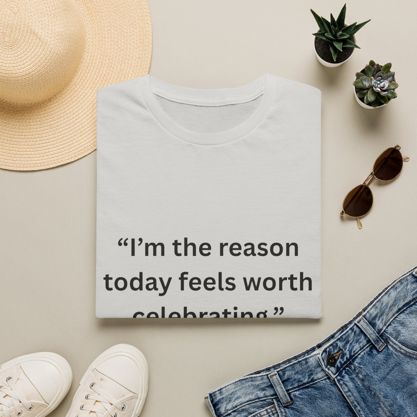 "I'm The Reason Today Feels Worth Celebrating" — Unisex Softstyle Tee (Black Print)