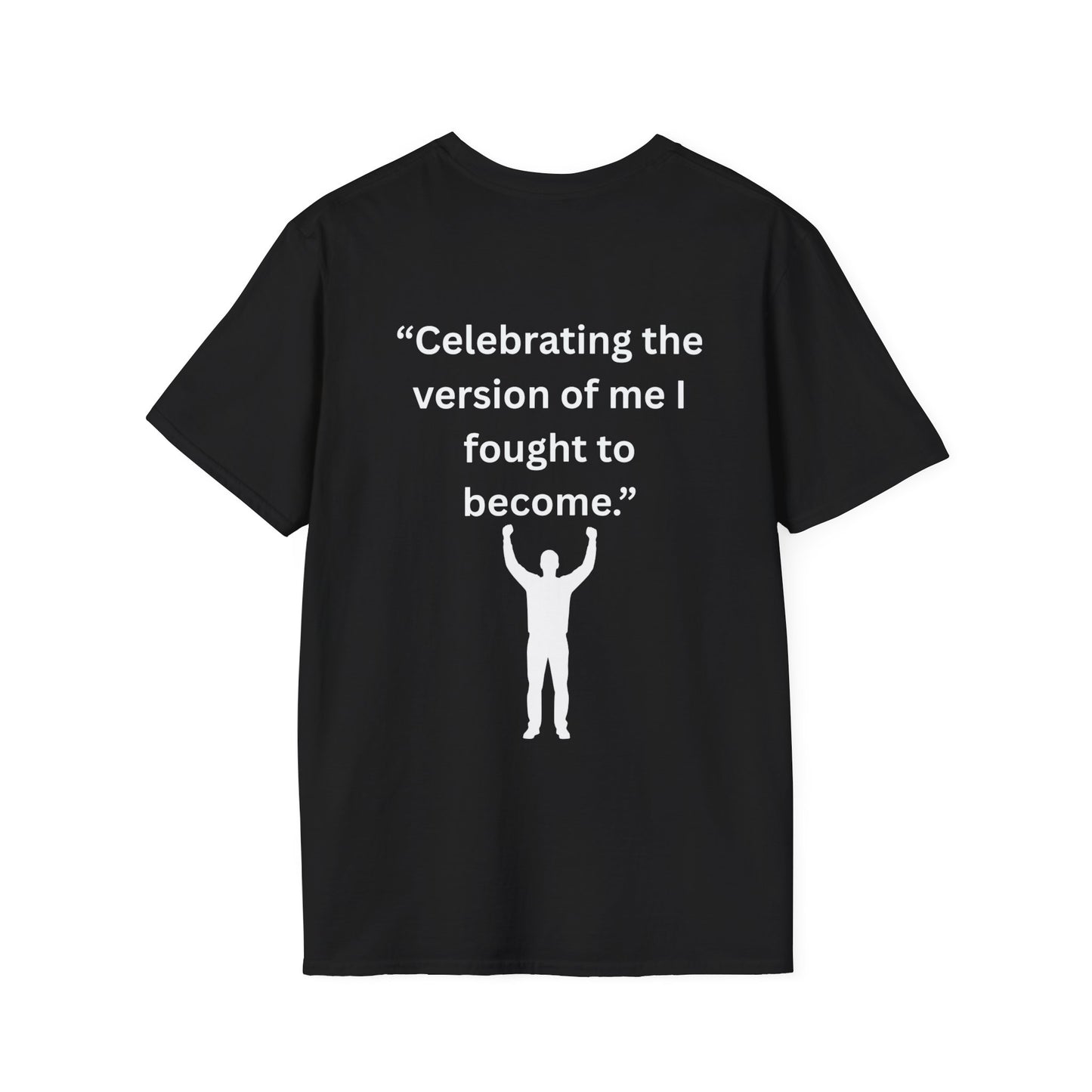 "Celebrating The Version of Me" — Empowered Man Unisex Softstyle Tee (White Print)