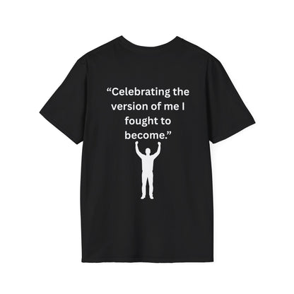 "Celebrating The Version of Me" — Empowered Man Unisex Softstyle Tee (White Print)
