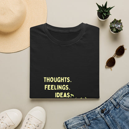 "Thoughts. Feelings. Ideas." — Unisex Softstyle T‑Shirt (Yellow Print)