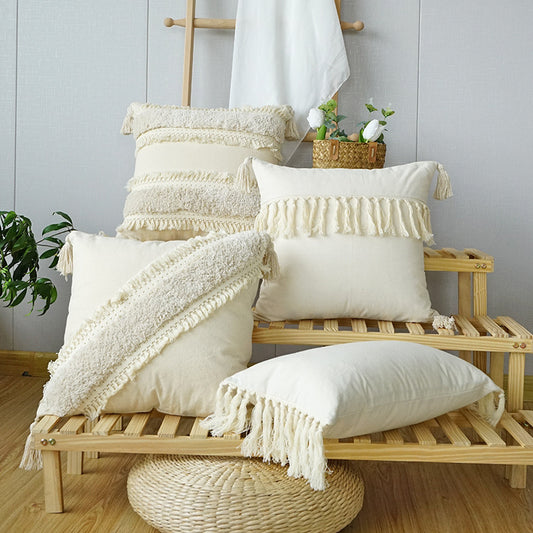 Boho Tufted Tassel Pillowcase Cushion Cover – Ethnic Canvas Decorative Throw Pillow