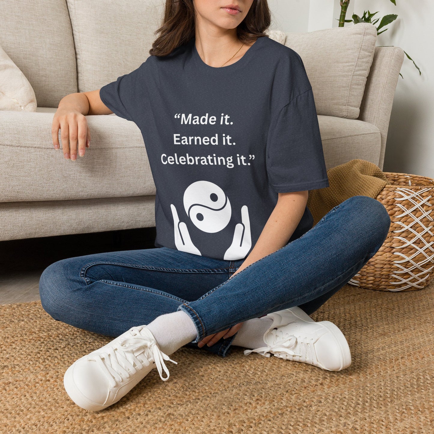 "Made It. Earned It. Celebrating It." — Inspirational Unisex Tee (White Print)