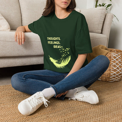 "Thoughts. Feelings. Ideas." — Unisex Softstyle T‑Shirt (Yellow Print)