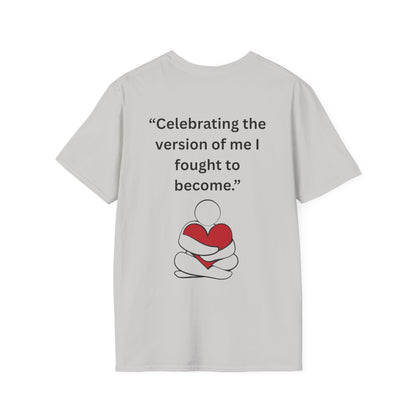 "Celebrating The Version of Me" — Self-Love Heart Unisex Softstyle Tee