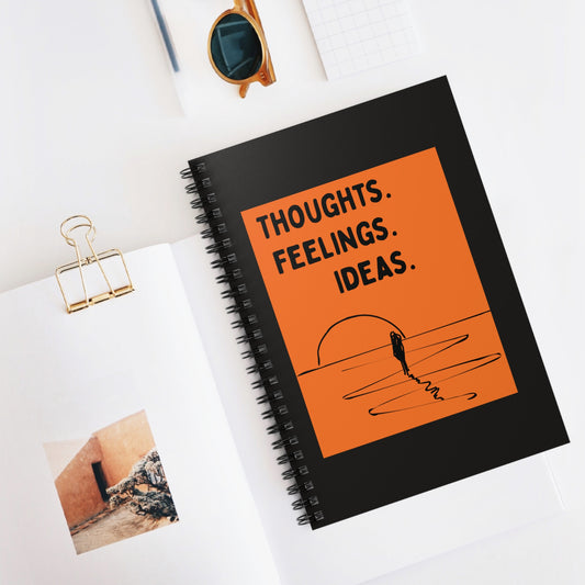 "Thoughts. Feelings. Ideas." - Black Cover Spiral Notebook