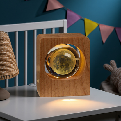 Cosmic Crystal Ball 3D Laser Engraved LED Night Light with Galaxy Moon Solar System Designs