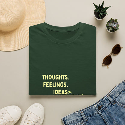"Thoughts. Feelings. Ideas." — Unisex Softstyle T‑Shirt (Yellow Print)