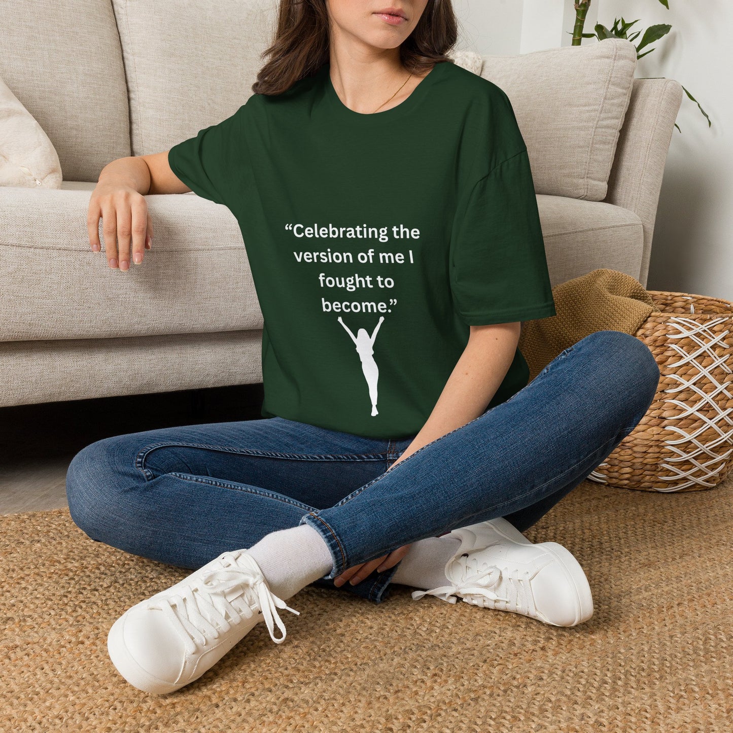 "Celebrating The Version of Me" — Empowered Woman Unisex Softstyle Tee (White Print)