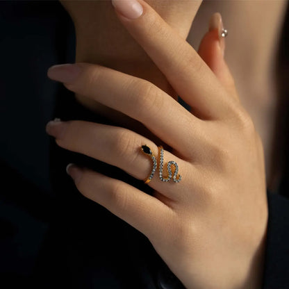 925 Sterling Silver Elegant Crystals Snake Ring