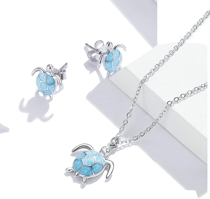 925 Sterling Silver Earrings Necklace Set Turtle Jewelry