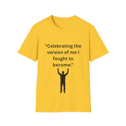 "Celebrating The Version of Me" — Empowered Man Unisex Softstyle Tee (Black Print)