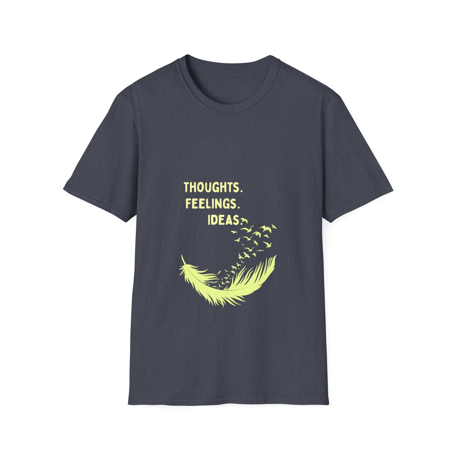 "Thoughts. Feelings. Ideas." — Unisex Softstyle T‑Shirt (Yellow Print)