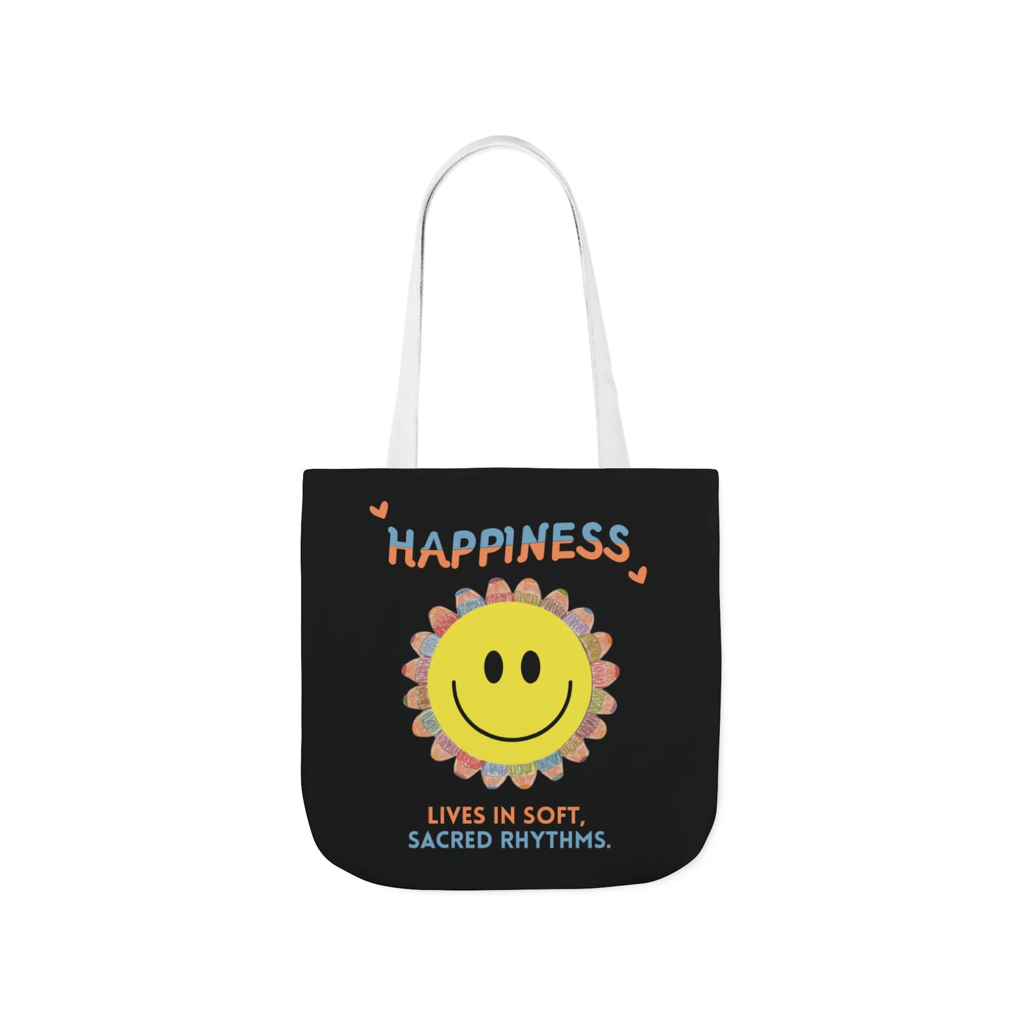 Happiness Smiley Flower Canvas Tote Bag Inspirational Slow Living Quote Bag