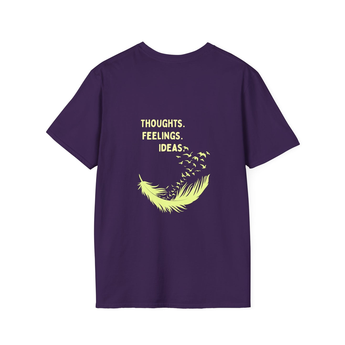 "Thoughts. Feelings. Ideas." — Unisex Softstyle T‑Shirt (Yellow Print)