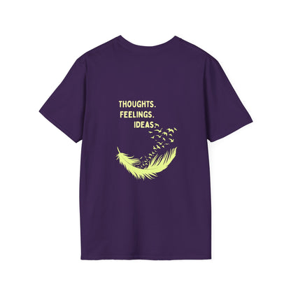 "Thoughts. Feelings. Ideas." — Unisex Softstyle T‑Shirt (Yellow Print)