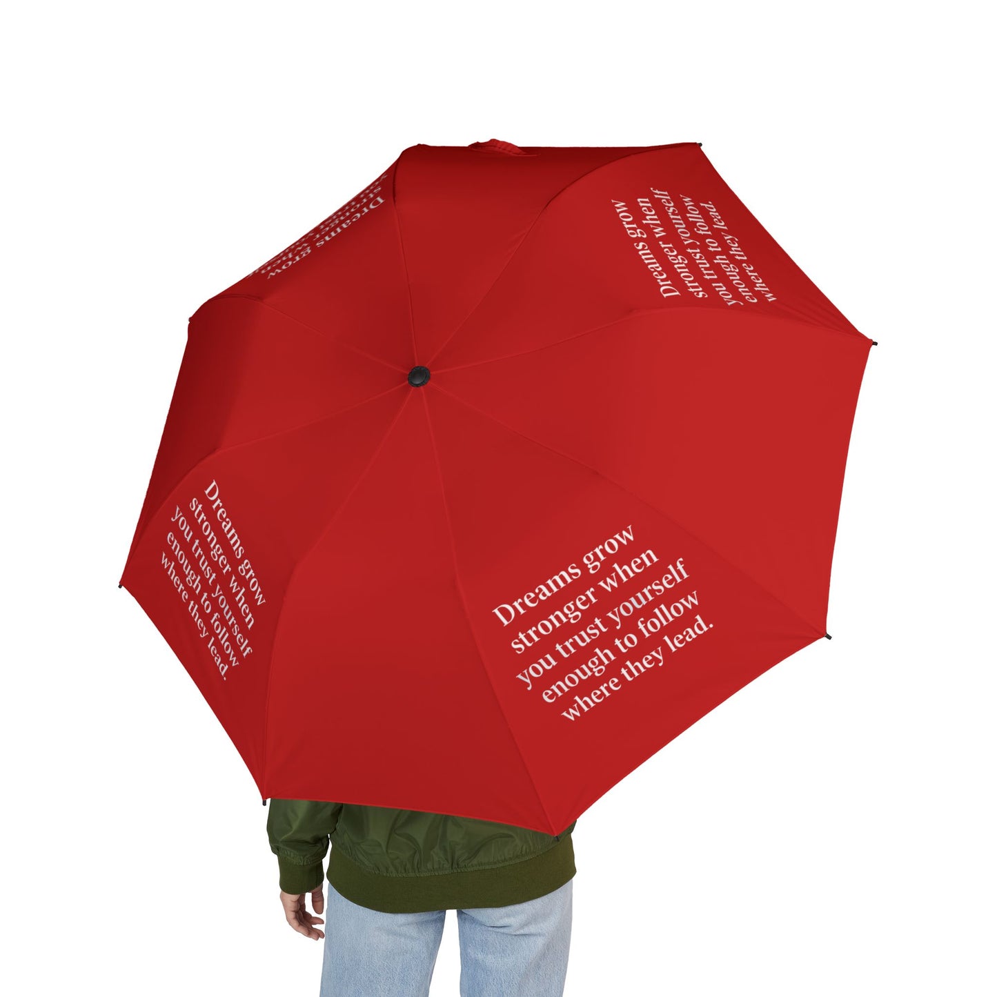 "Dreams Grow Stronger" — Red Semi-Automatic Foldable Umbrella