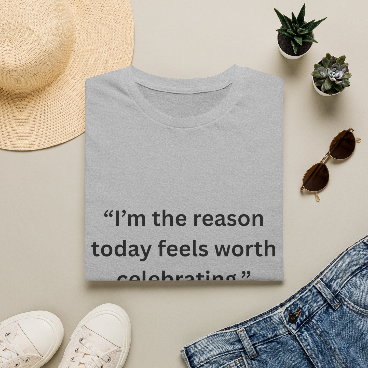 "I'm The Reason Today Feels Worth Celebrating" — Unisex Softstyle Tee (Black Print)