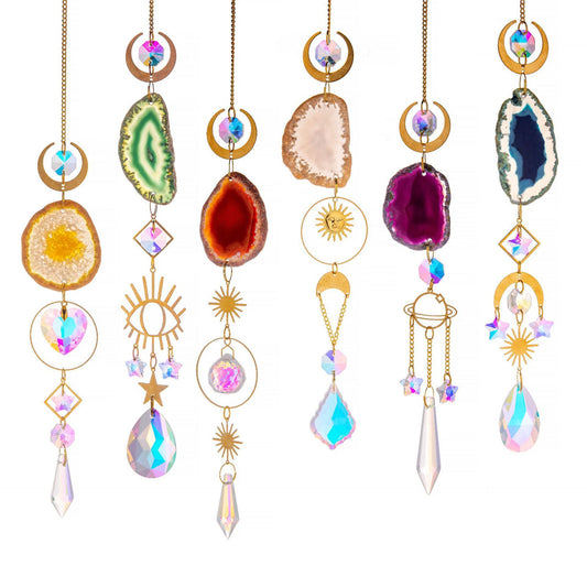 Agate Raw Stone Crystal Sun Catcher with Rainbow Prism Ball  For Sale