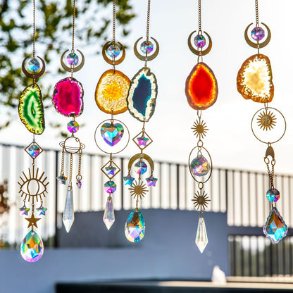 Agate Raw Stone Crystal Sun Catcher with Rainbow Prism Ball Available Now Shop Now