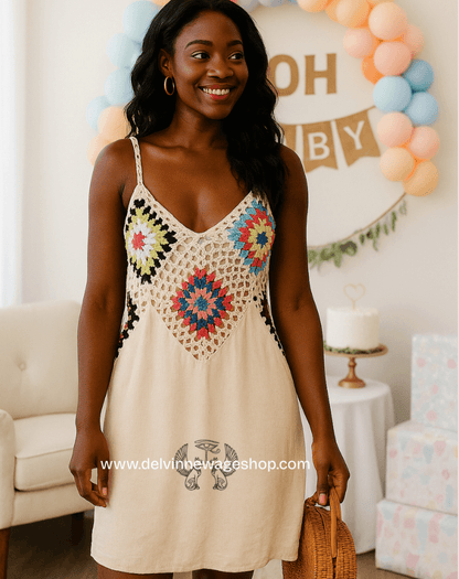Boho Crocheted Suspender Dress – Sexy Backless Hollow Summer Outfit