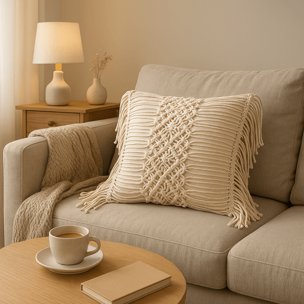 Bohemian Handwoven Macrame Cotton Cushion Cover 45x45cm