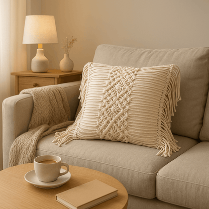 Bohemian Handwoven Macrame Cotton Cushion Cover 45x45cm