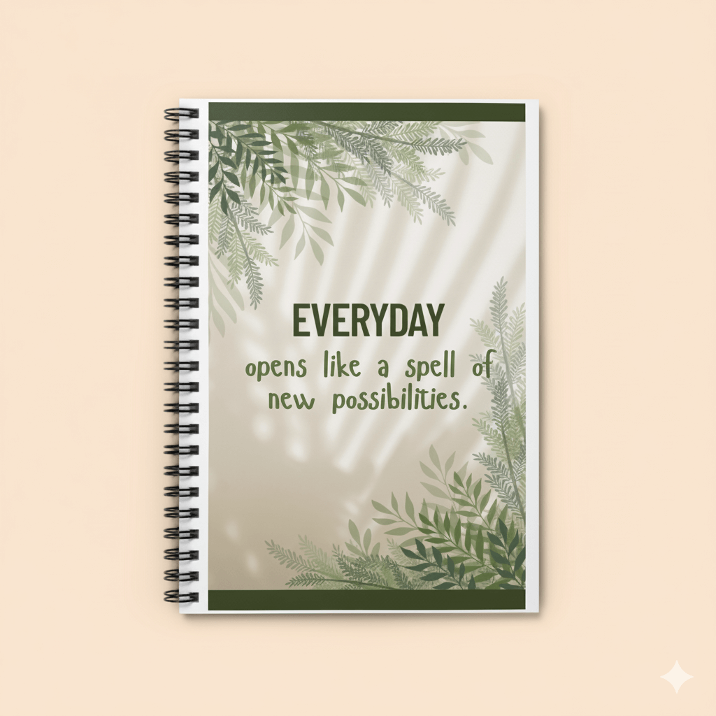 Botanical Inspirational Spiral Notebook Everyday Opens Like a Spell of New Possibilities