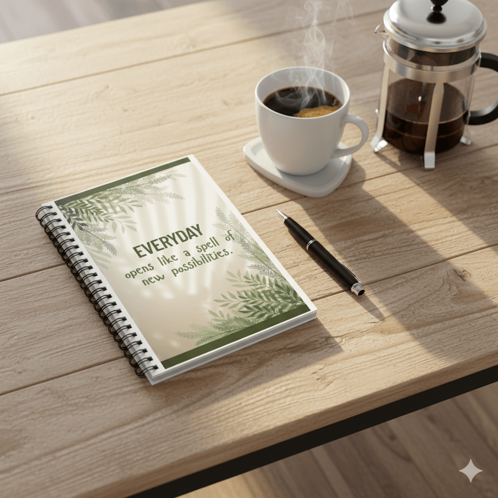 Botanical Inspirational Spiral Notebook Everyday Opens Like a Spell of New Possibilities