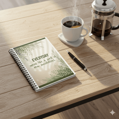 Botanical Inspirational Spiral Notebook Everyday Opens Like a Spell of New Possibilities