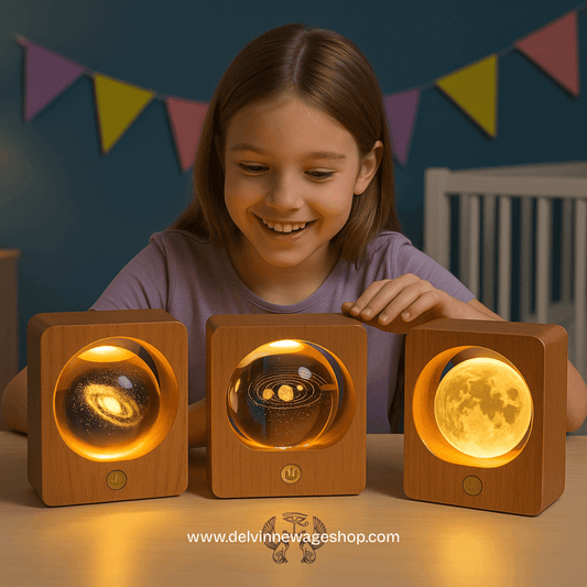 Cosmic Crystal Ball 3D Laser Engraved LED Night Light with Galaxy Moon Solar System Designs